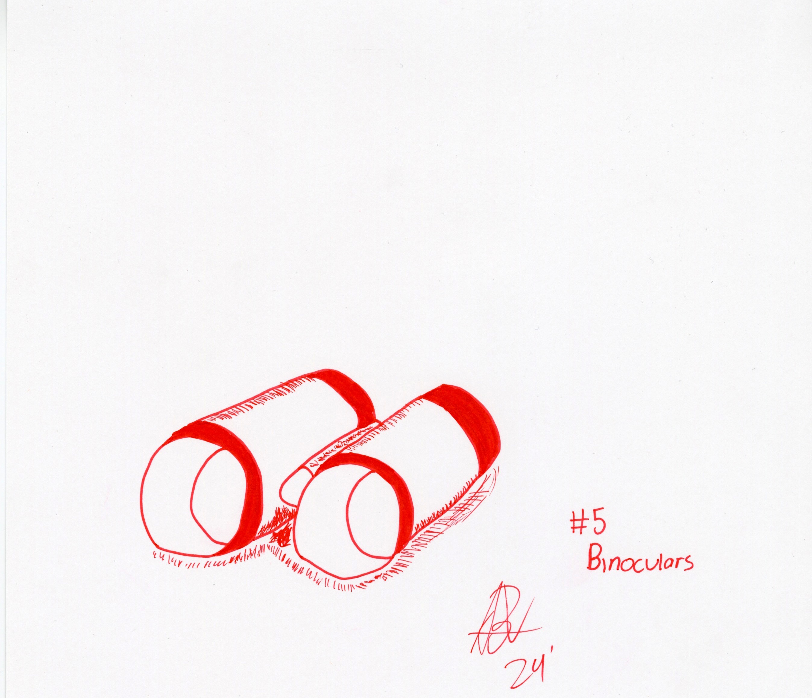 A pair of binoculars for the day 5 prompt of Inktober 24, drawn in red ink